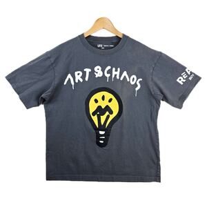 Trevor Andrew Uniqlo Shirt Mens Medium Gray Art & Chaos Want It All Trouble